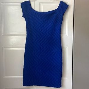 Royal Blue Off the Shoulder Ribbed Body-con Dress